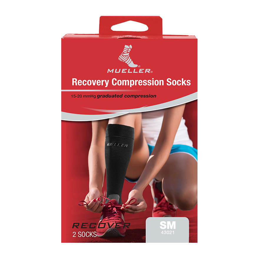 MUELLER® GRADUATED COMPRESSION SOCKS RECOVERY BLACK SM, , large image number null