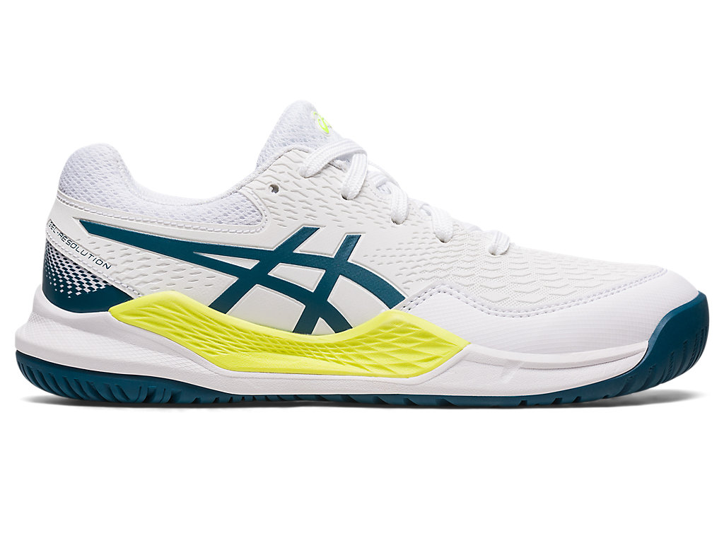 ASICS GEL-RESOLUTION 9 GS, WHITE/RESTFUL TEAL, swatch