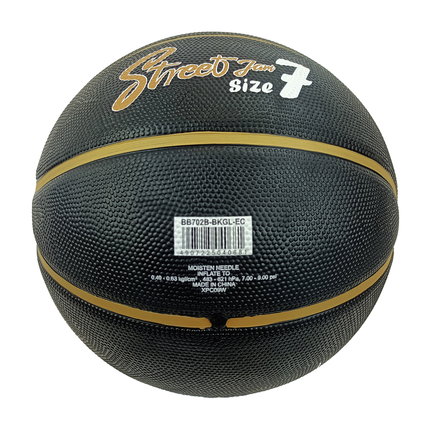 BB702B-BKGL Rubber Basketball Size 7 Black/Gold, , large image number null