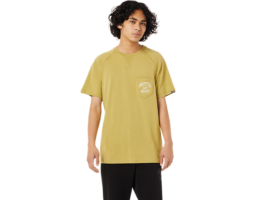 ASICS STRIPE GRAPHIC POCKET SS, OLIVE OIL, swatch